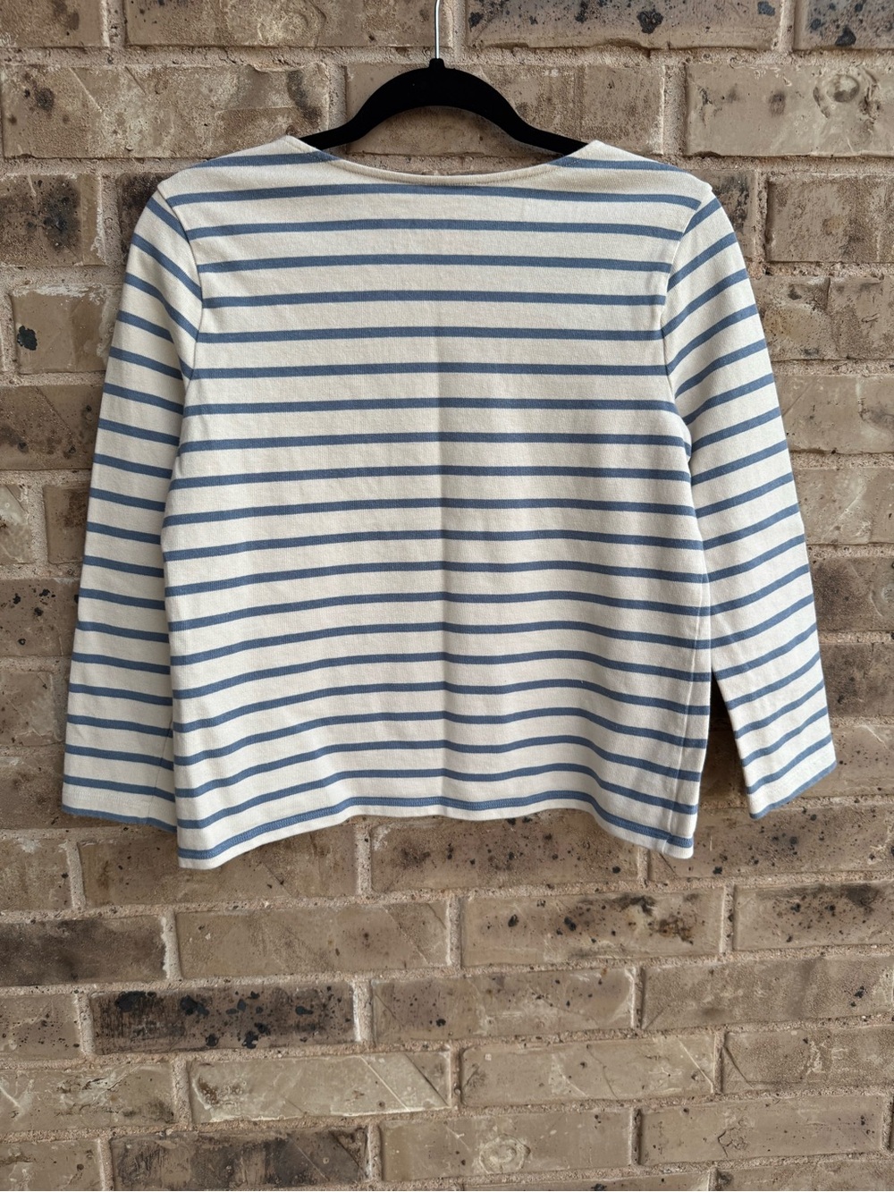 Sezane Colette mariniere blue Ecru Striped Button-Shoulder Top Sz Small - Picture 8 of 10
